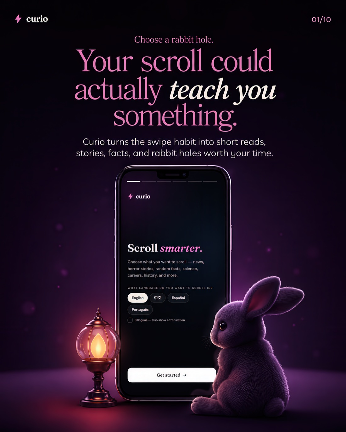Curio app — turn your scroll into short reads, facts, stories and rabbit holes worth your time.