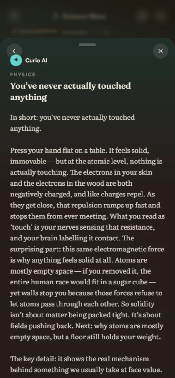 Curio AI explain sheet