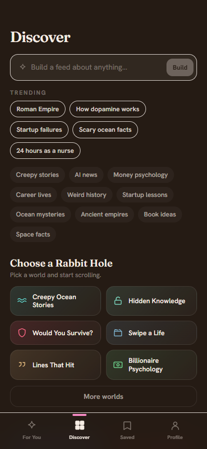 Curio Discover screen on iPhone