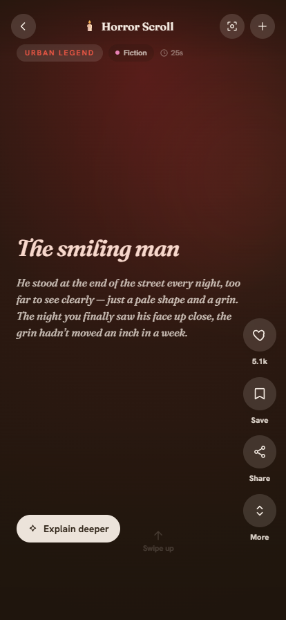 Curio full-screen reading feed on iPhone